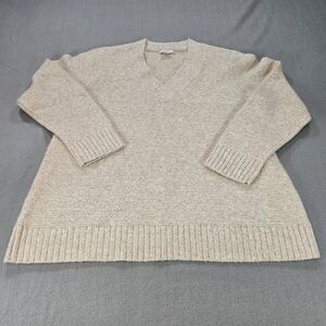 J.Jill Petite Medium Neutral Knit V-Neck Sweater Chunky Ribbed Hem